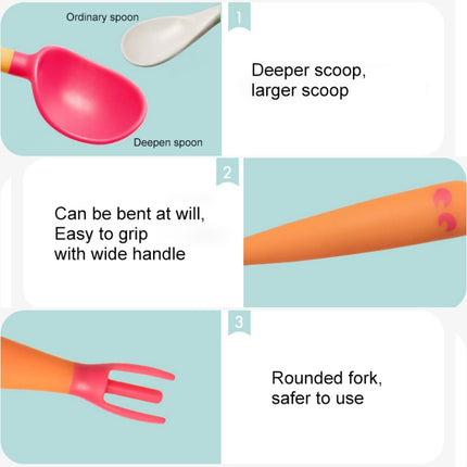 Baby Learning To Eat Bending Training Elbow Twisting Spoon Fork(Red)-garmade.com