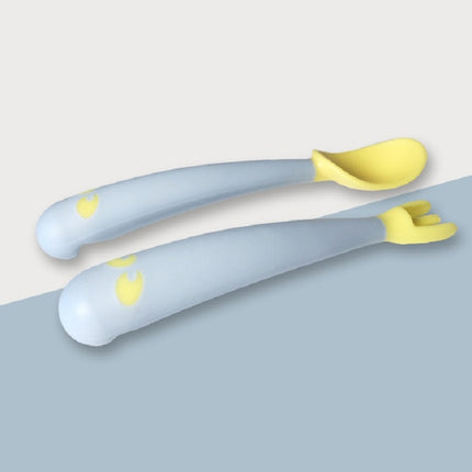 Baby Learning To Eat Bending Training Elbow Twisting Spoon Fork(Blue)-garmade.com