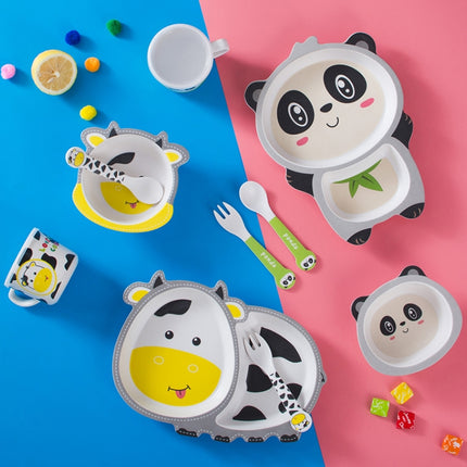 Bamboo Fiber Children Tableware Set Household Cute Cartoon Baby Food Supplement Plate Set(044 Panda)-garmade.com