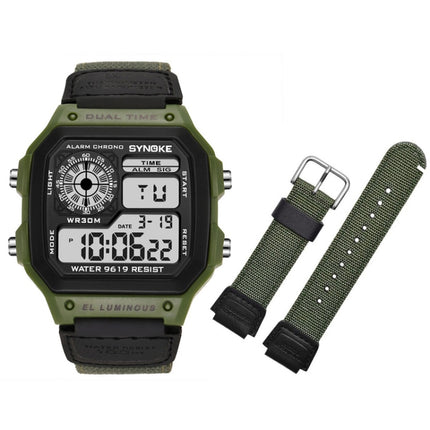 SYNOKE 9619B Nylon Canvas Strap Luminous Waterproof Digital Watch(Green Head Green Belt)-garmade.com