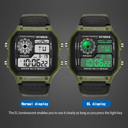 SYNOKE 9619B Nylon Canvas Strap Luminous Waterproof Digital Watch(Black Head Green Belt)-garmade.com