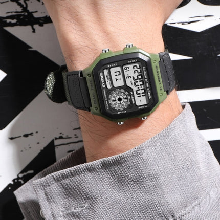 SYNOKE 9619B Nylon Canvas Strap Luminous Waterproof Digital Watch(Black Head Green Belt)-garmade.com