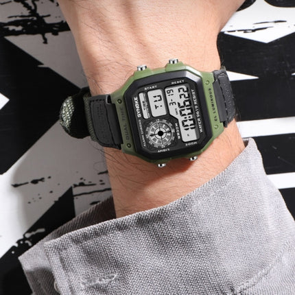 SYNOKE 9619B Nylon Canvas Strap Luminous Waterproof Digital Watch(Green Head Black Belt)-garmade.com