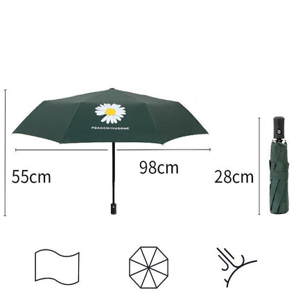 GD Daisy Vinyl Sunny And Rain Umbrella Anti-UV Shade Sunscreen Three Folding Umbrella((GD Daisy) Dark green automatic umbrella)-garmade.com