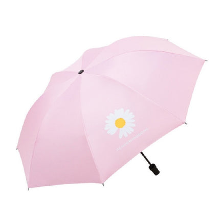 GD Daisy Vinyl Sunny And Rain Umbrella Anti-UV Shade Sunscreen Three Folding Umbrella((GD Daisy) Pink automatic umbrella)-garmade.com