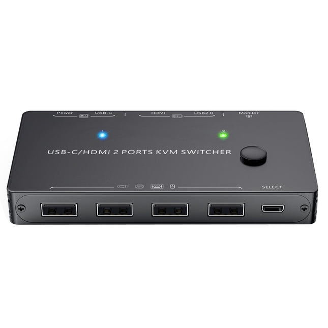 KCEVE-201TC HDMI +Type-C Input 2 In 1 Out 4K 60HZ KVM HD Switcher(Black)-garmade.com