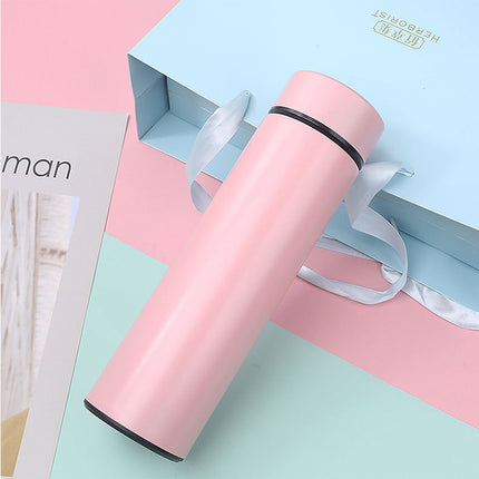 Smart Temperature Display 304 Stainless Steel Vacuum Flask Creative Business Cup For Male And Female Students, Style:High-quality(Pink)-garmade.com