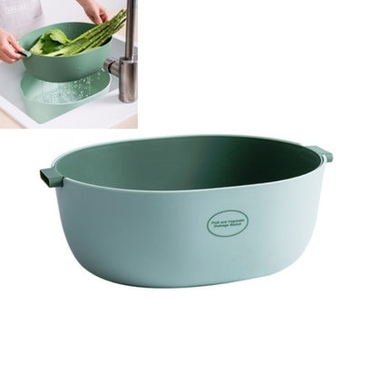 Kitchen Rice Pan Double-dish Vegetable Drain Basket Plastic Fruit Basket, Color:U Shape Light Green-garmade.com