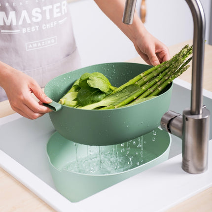 Kitchen Rice Pan Double-dish Vegetable Drain Basket Plastic Fruit Basket, Color:U Shape Light Green-garmade.com