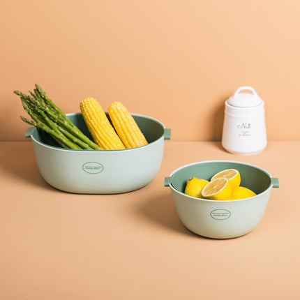 Kitchen Rice Pan Double-dish Vegetable Drain Basket Plastic Fruit Basket, Color:U Shape Light Green-garmade.com