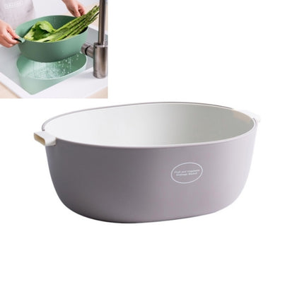 Kitchen Rice Pan Double-dish Vegetable Drain Basket Plastic Fruit Basket, Color:U Shape Light Gray-garmade.com