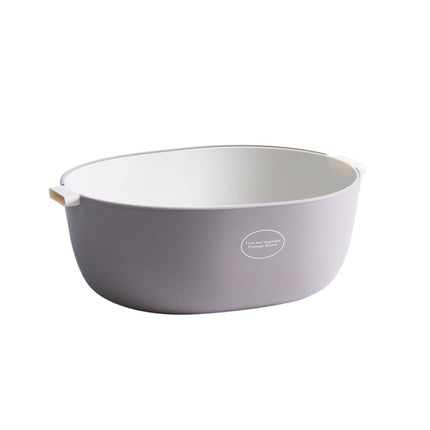 Kitchen Rice Pan Double-dish Vegetable Drain Basket Plastic Fruit Basket, Color:U Shape Light Gray-garmade.com