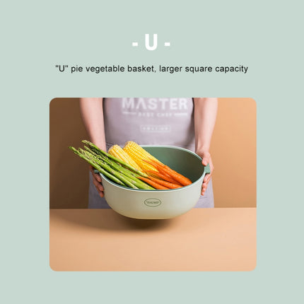 Kitchen Rice Pan Double-dish Vegetable Drain Basket Plastic Fruit Basket, Color:U Shape Light Gray-garmade.com