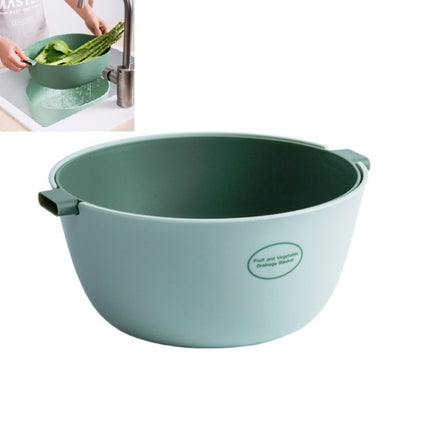 Kitchen Rice Pan Double-dish Vegetable Drain Basket Plastic Fruit Basket, Color:O Shape Light Green-garmade.com