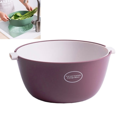 Kitchen Rice Pan Double-dish Vegetable Drain Basket Plastic Fruit Basket, Color:O Shape Dark Red-garmade.com