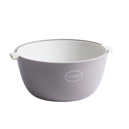 Kitchen Rice Pan Double-dish Vegetable Drain Basket Plastic Fruit Basket, Color:O Shape Light Gray-garmade.com