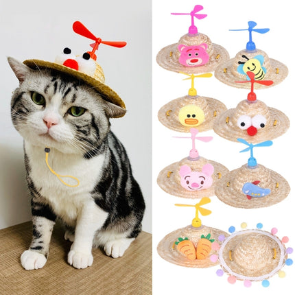 2 PCS Pet Bamboo Dragonfly Straw Hat Headdress Cat Dog Decoration, Size: S(Lace)-garmade.com