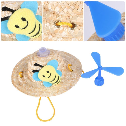 2 PCS Pet Bamboo Dragonfly Straw Hat Headdress Cat Dog Decoration, Size: S(Yellow Duck)-garmade.com