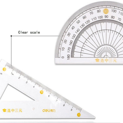 5 PCS Deli 71950 Student Exam Ruler Four-piece Set Containing Ruler Triangle Protractor-garmade.com