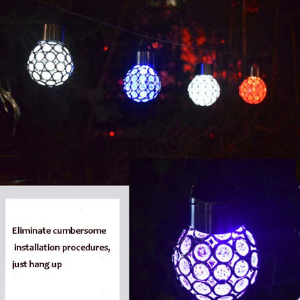 2 PCS Solar Hollow Ball Pendent Lamp Decorative Garden Light(Colorful Light)-garmade.com
