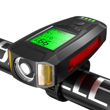 Front Light (With Fog Light) & Horn & Speedometer Multifunctional Bicycle Mountain Bike Headlight(Code Watch (Black))-garmade.com
