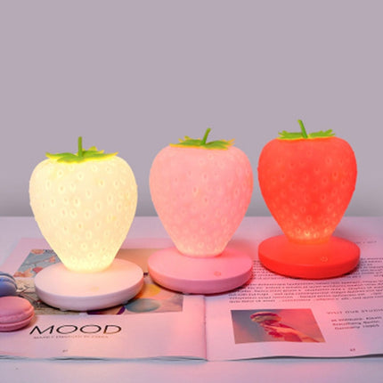 Creative Home LED Silicone Strawberry Night Light USB Rechargeable Bedside Decoration Atmosphere Light(White )-garmade.com
