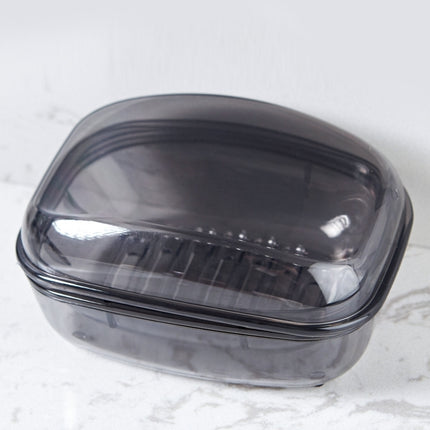 Bathroom Soap Box Transparent With Lid Drain Seal Travel Portable Double Layer Laundry Soap Box(Gray)-garmade.com