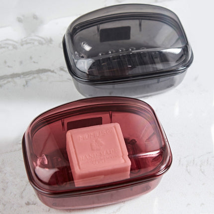 Bathroom Soap Box Transparent With Lid Drain Seal Travel Portable Double Layer Laundry Soap Box(Gray)-garmade.com
