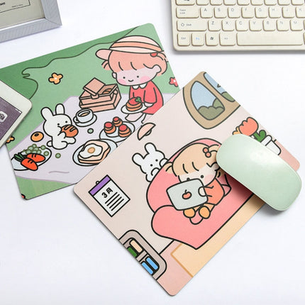 5 PCS Creative Cute Cartoon Rabbit Girl Mouse Pad Laptop Student Mouse Pad(Eating)-garmade.com