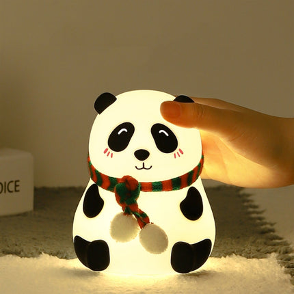 Cute Panda Night Light USB Charging Touch Control Colorful Silicone Bedside Lamp(Big Eyes)-garmade.com