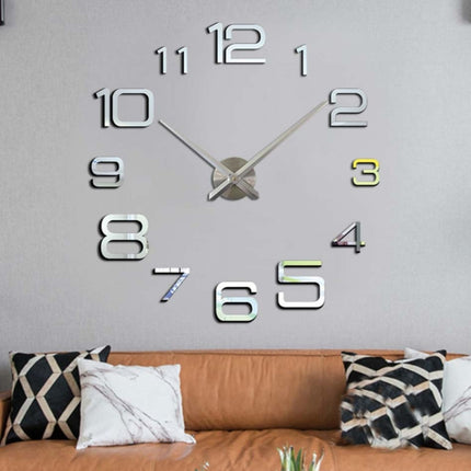 Acrylic Digital Wall Clock Home Living Room Wall Sticker Clock(Silver)-garmade.com
