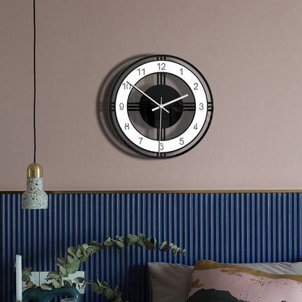 Home Decoration Round Creative Wall Clock Living Room Bedroom Transparent Acrylic Retro Clock(Black)-garmade.com