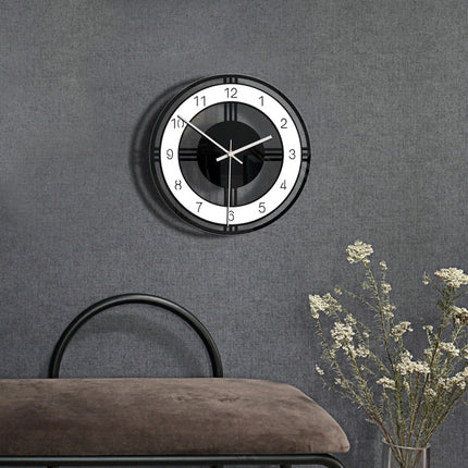 Home Decoration Round Creative Wall Clock Living Room Bedroom Transparent Acrylic Retro Clock(Black)-garmade.com