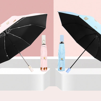 Children Sweet Vinyl Sunscreen Umbrella Tri-fold Student Cartoon Folding Umbrella, Style:Automatic(Pink)-garmade.com
