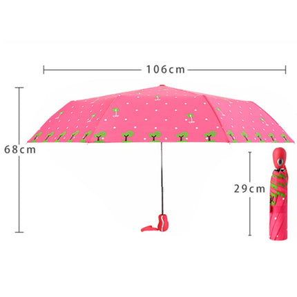 Creative Cute Cartoon Children Full Automatic Sun Umbrella Folding Vinyl Umbrella(Rose Red)-garmade.com