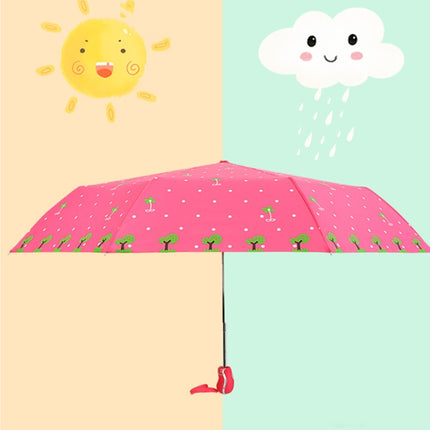 Creative Cute Cartoon Children Full Automatic Sun Umbrella Folding Vinyl Umbrella(Rose Red)-garmade.com