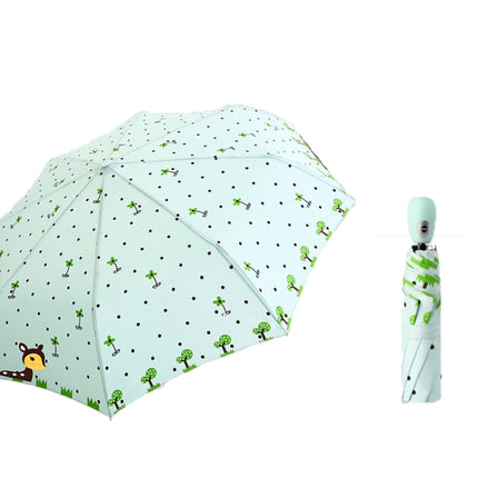 Creative Cute Cartoon Children Full Automatic Sun Umbrella Folding Vinyl Umbrella(Light Green)-garmade.com