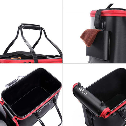 Thickened Multifunctional Folding Live Fish Box Fishing Bucket, Size:50 cm (with Handle and Side Pocket)(Black)-garmade.com
