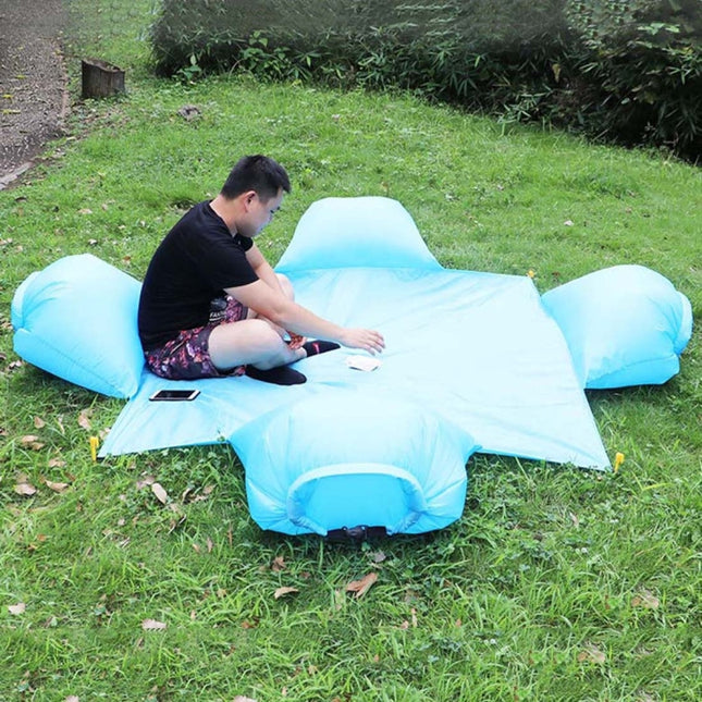 Outdoor Waterproof Air Pillow Picnic Mat Carrying Ground Sand Beach Grass Mat, Style:Four People(Random Color)-garmade.com