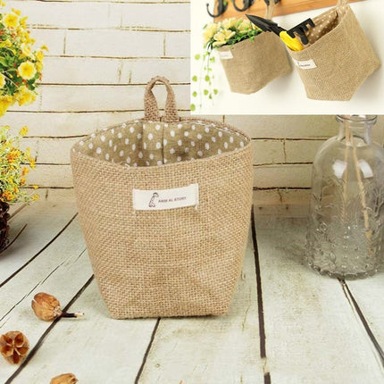 5 PCS Cotton and Linen Cloth Art Flowerpot Small Sack Hanging Storage Basket, Style:Dots(Yellow)-garmade.com
