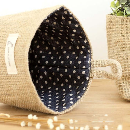 5 PCS Cotton and Linen Cloth Art Flowerpot Small Sack Hanging Storage Basket, Style:Dots(Blue)-garmade.com