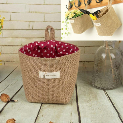5 PCS Cotton and Linen Cloth Art Flowerpot Small Sack Hanging Storage Basket, Style:Dots(Red)-garmade.com