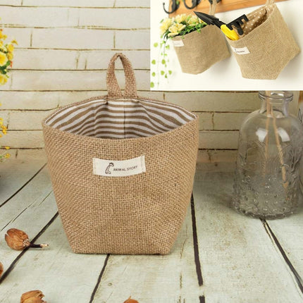 5 PCS Cotton and Linen Cloth Art Flowerpot Small Sack Hanging Storage Basket, Style:Stripes(Yellow)-garmade.com