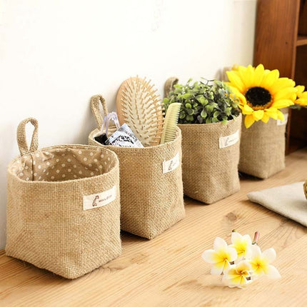 5 PCS Cotton and Linen Cloth Art Flowerpot Small Sack Hanging Storage Basket, Style:Stripes(Yellow)-garmade.com