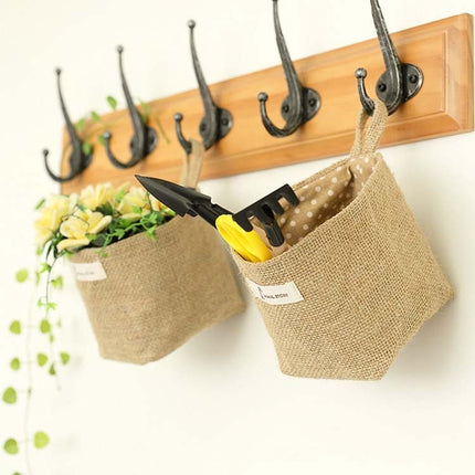 5 PCS Cotton and Linen Cloth Art Flowerpot Small Sack Hanging Storage Basket, Style:Stripes(Blue)-garmade.com