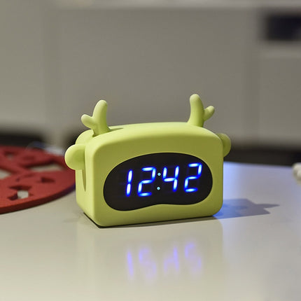 Mini Cute Cartoon Multifunctional Digital Luminous Thermometer Small Alarm Clock(Blue Dog)-garmade.com