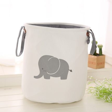 Fabric Round Dirty Clothes Bucket Home Children Toy Folding Storage Basket(Elephant)-garmade.com