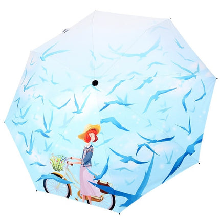 Art Small Fresh Umbrella Folding Sun and Rain Dual-use Umbrella Sun Protection and UV Protection Vinyl Sun Umbrella(Beach Walk)-garmade.com