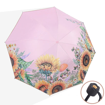 Sunflower Vinyl Sunscreen Double-layer Sunshade UV Umbrella Folding Rain and Sun Dual-purpose Umbrella(Pink)-garmade.com