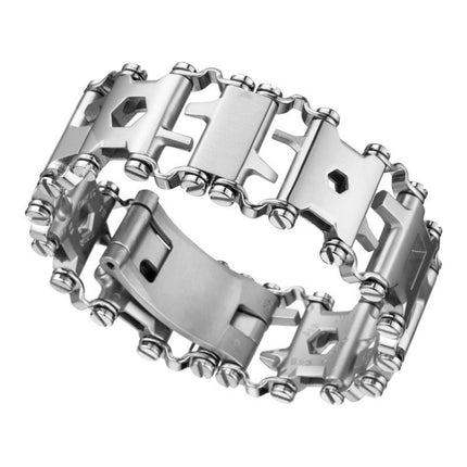 Multifunctional Stainless Steel Outdoor Survive Tool Bracelet for Men(Wide Silver)-garmade.com